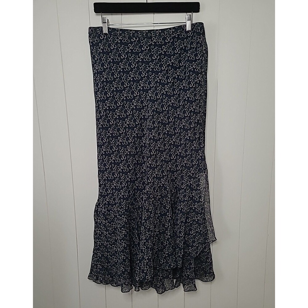 Sundance Silk Skirt Women's 10 Blue Floral Wrap Cottage Preppy Ruffled